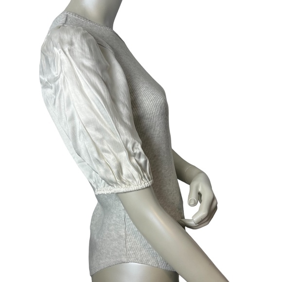 FIFTEEN TWENTY Heather Ivory Ribbed Contrast Puff Sleeve Top - Picture 4 of 11